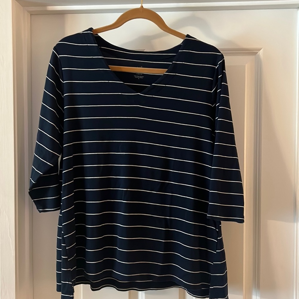 J Jill XL Navy and White Striped Jersey Shirt